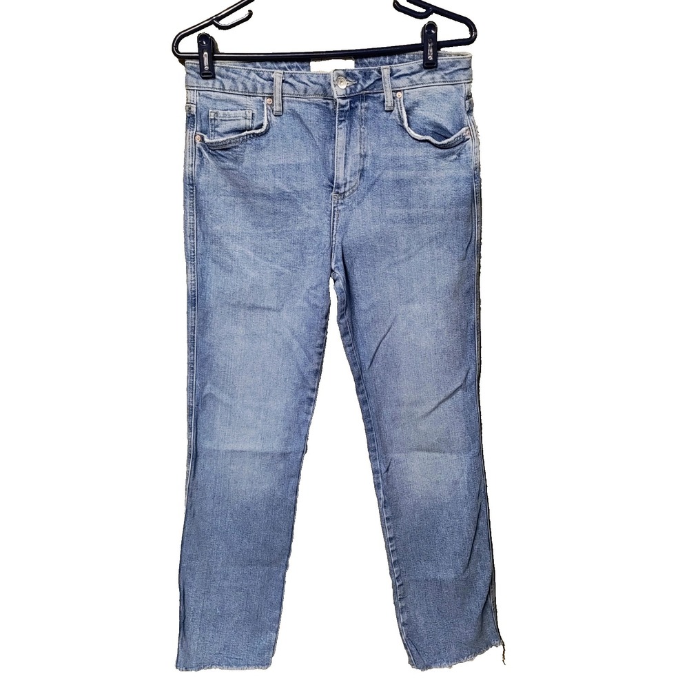 Free People Jeans Women 27 Straight Ankle High Rise Frayed Stretch Raw Hem Denim